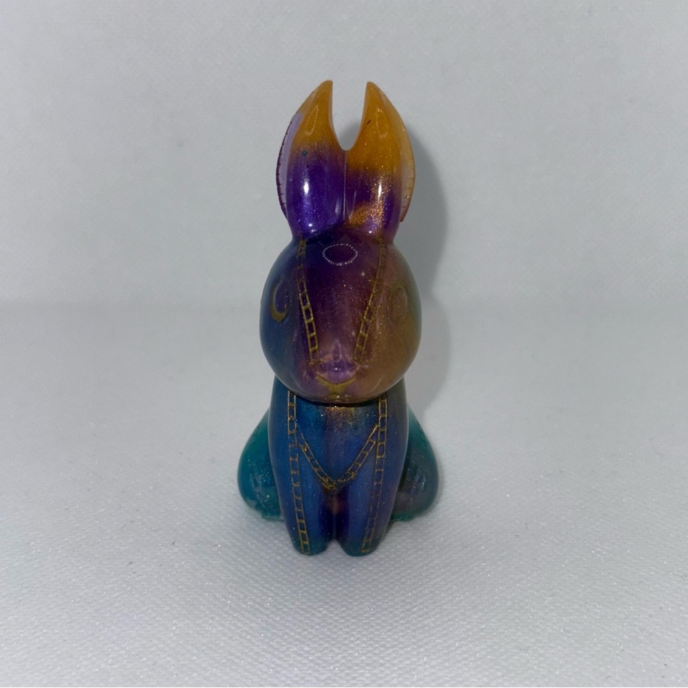 Handmade Purple and Blue Iridescent Resin Bunny Figurine